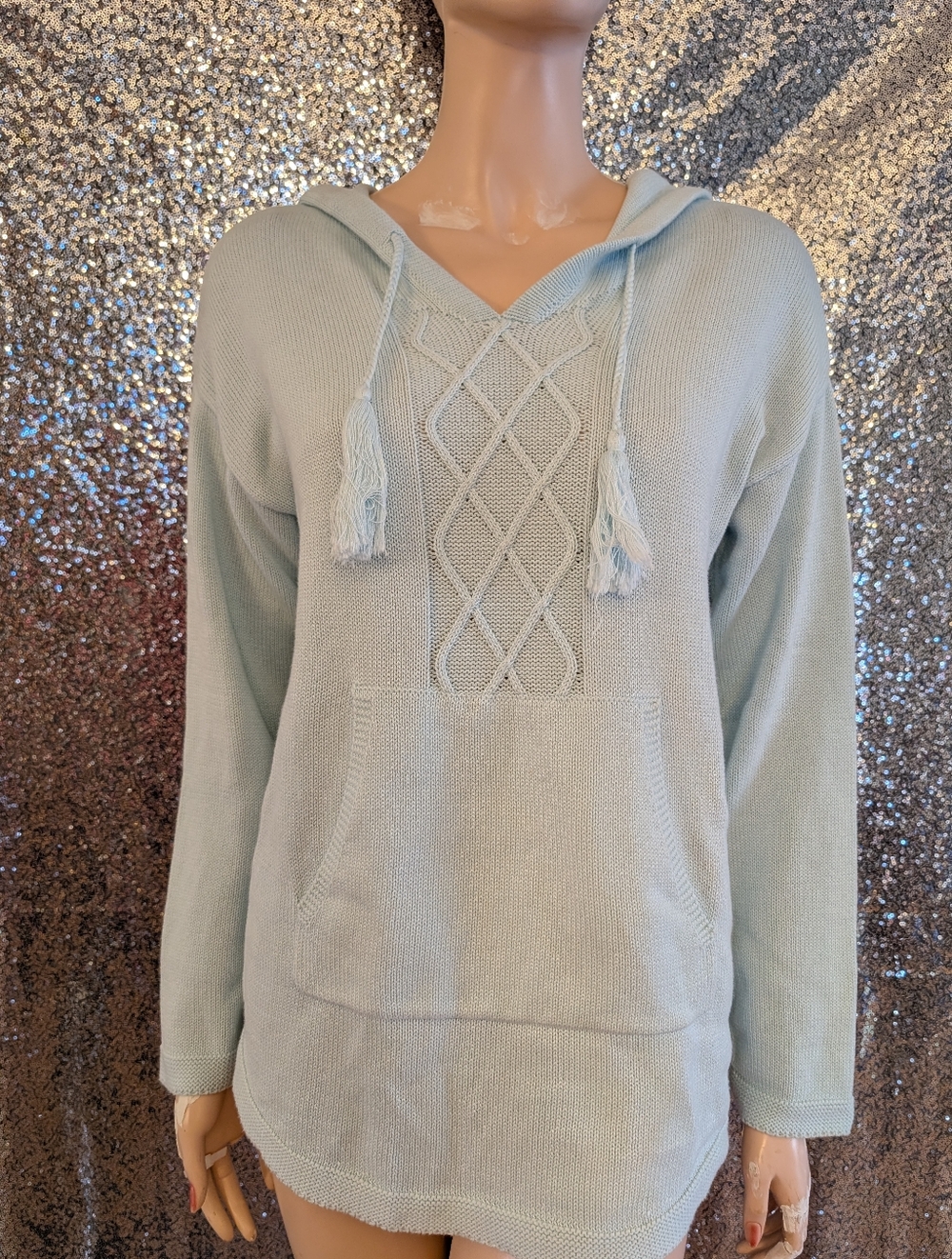 DG Simpli Zen Aqua Blue 100% Cotton Hooded Sweater - Size Small